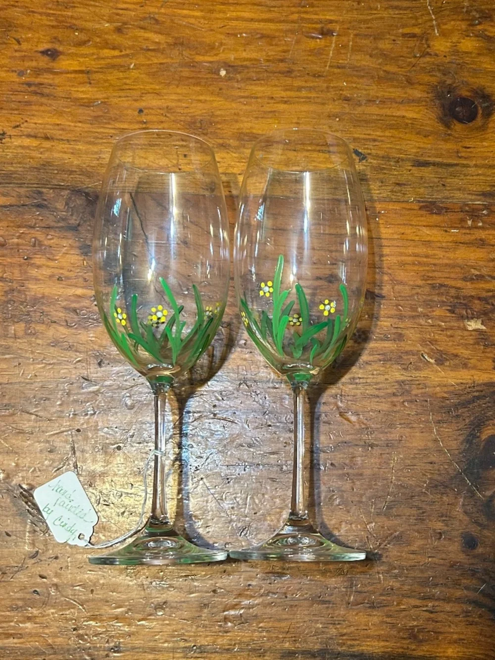 2 hand painted wine glasses by cindy